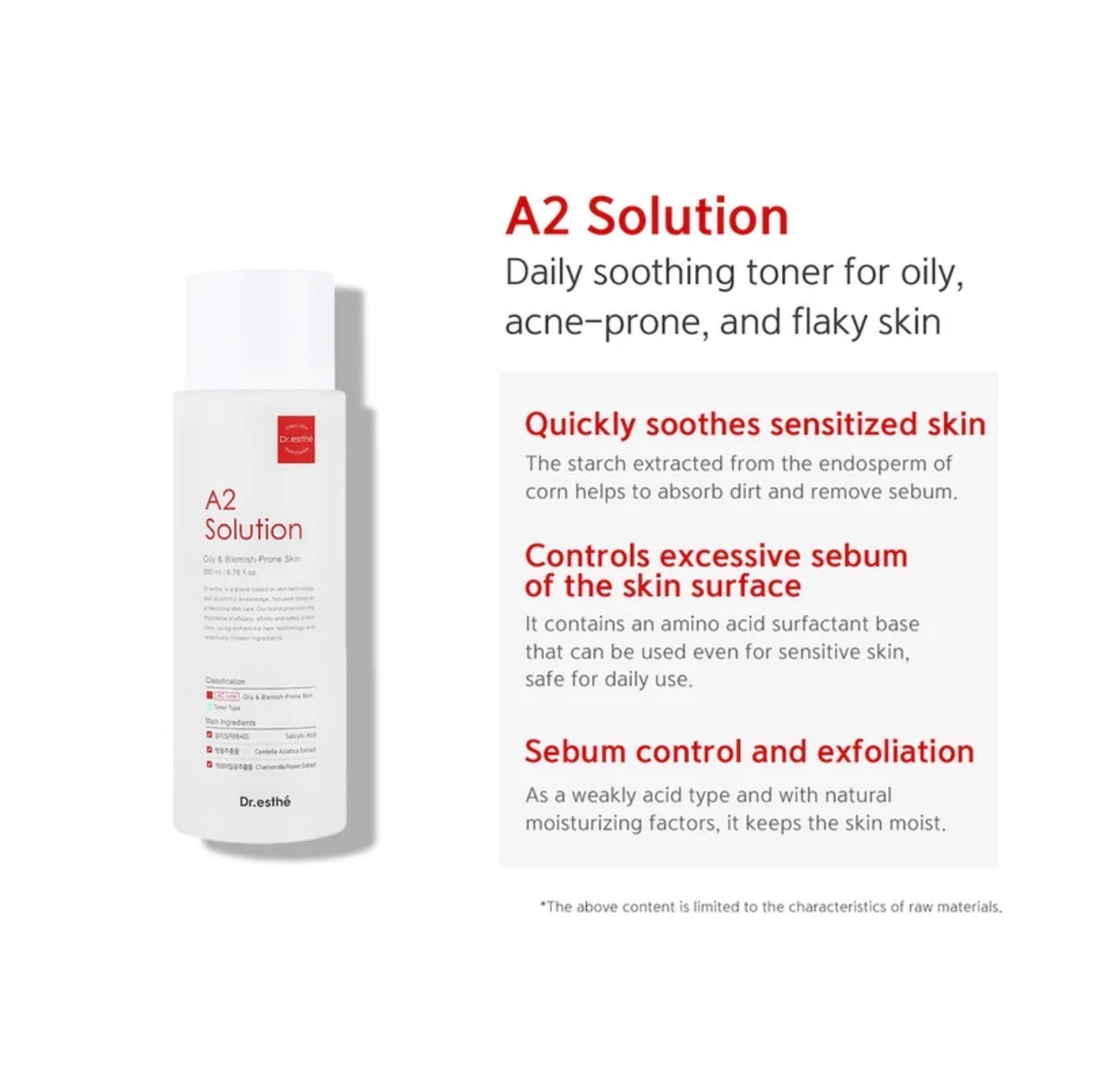 Dr. Aselli A2 Solution daily soothing toner bottle shown next to descriptive text on a white background.