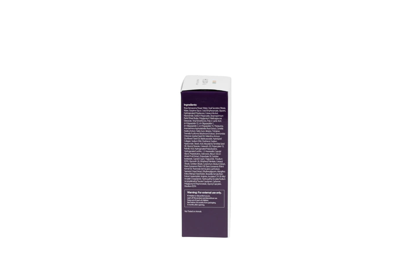 Side panel of the HOP+ Promoter Repair Cell Moisturizer box showing the full ingredient list and usage warnings.
