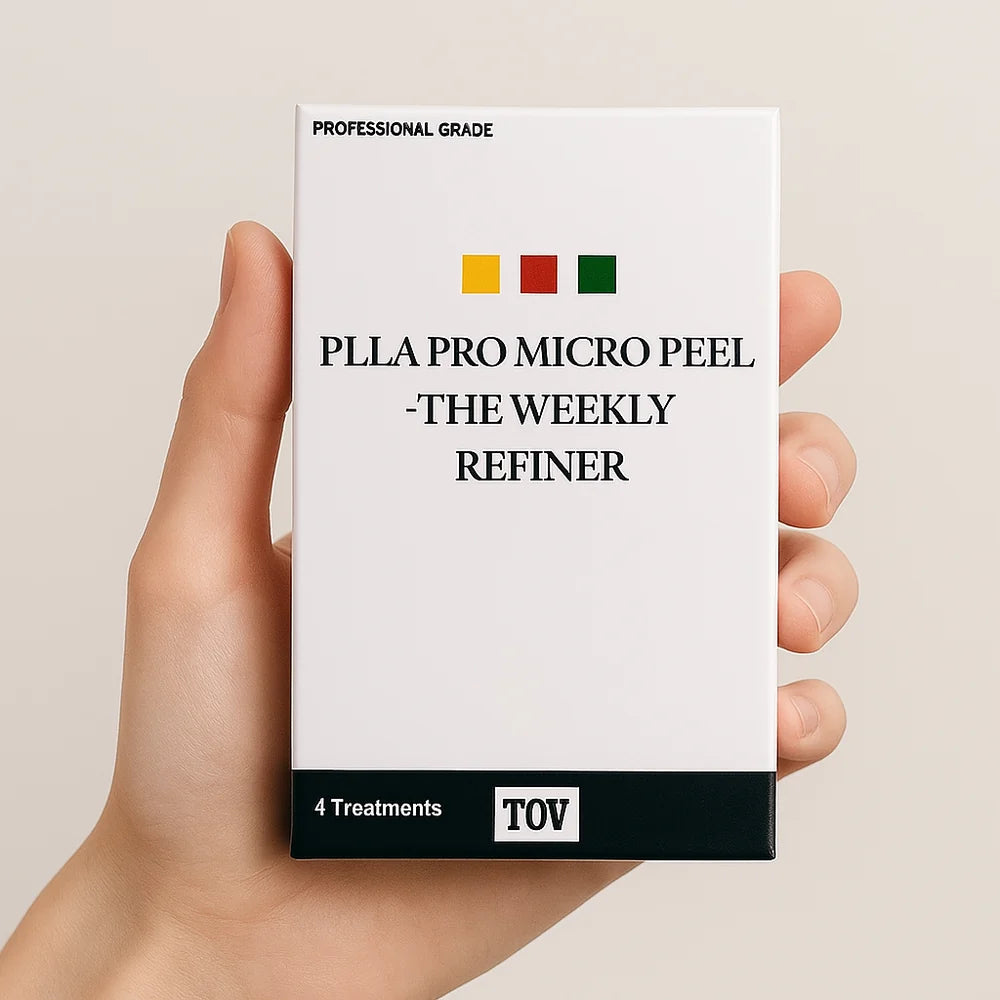 PLLA Pro Micro Peel professional-grade weekly refiner box held in han