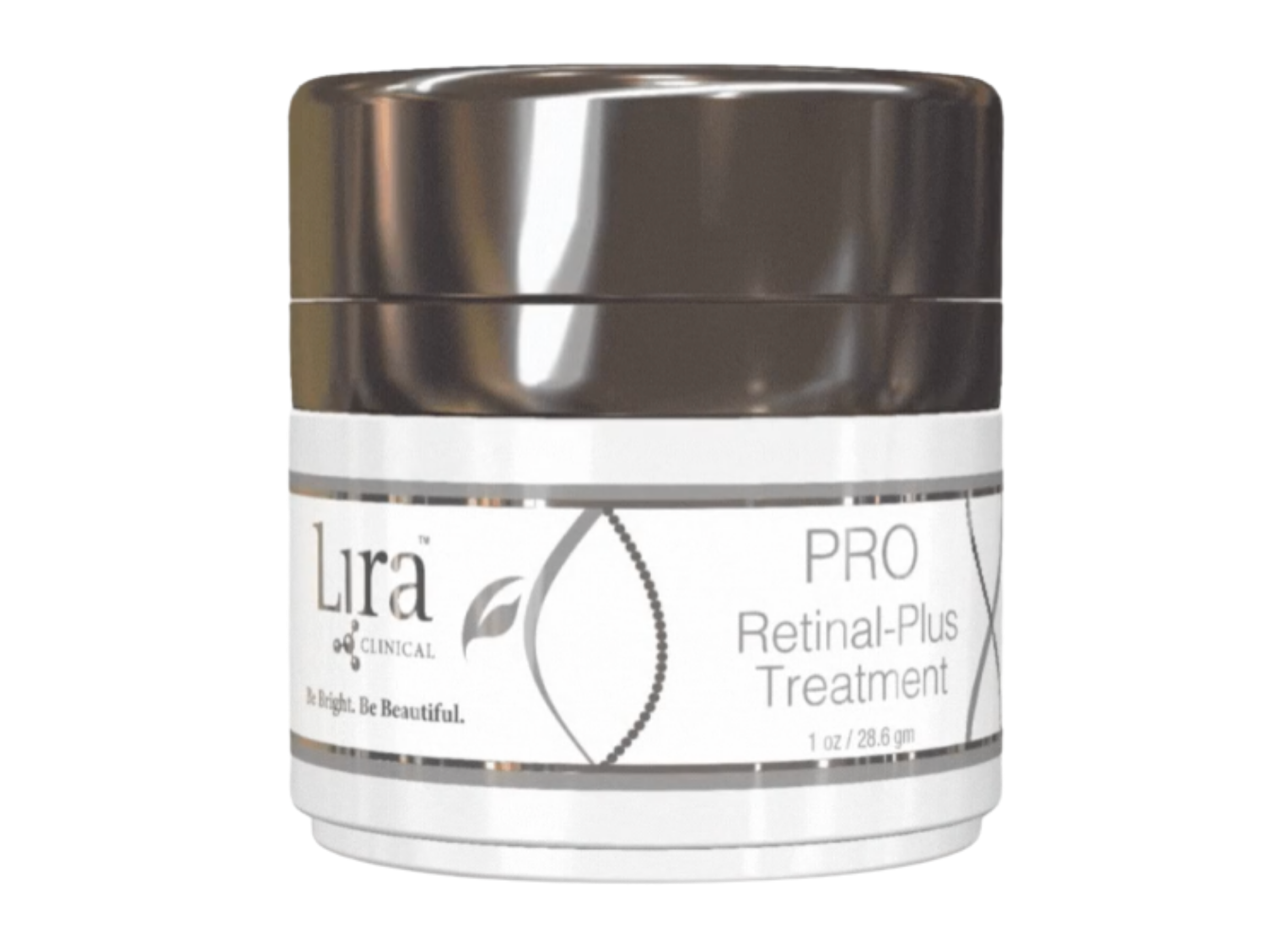 A jar of Pro Retinal-Plus Treatment cream by Lira Clinical with a white label and silver lid.